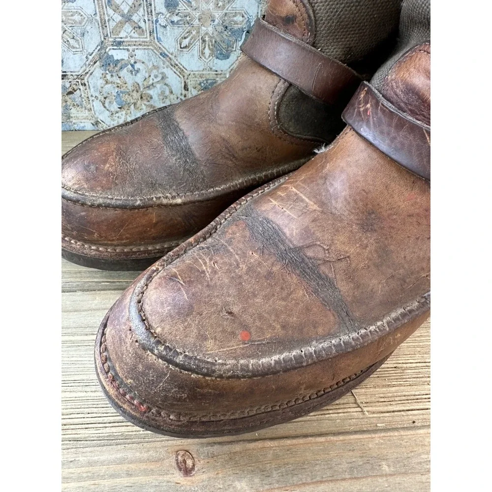 Vintage Chippewa Canvas Leather Tall Hunting Boots Work Mens 9 D Brown